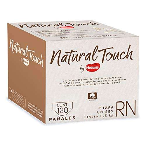 Amazon Pañales Natural Touch by Huggies, Pañal Desechable para bebé, Unisex, Etapa RN y etapa 1, Caja con 120 piezas,