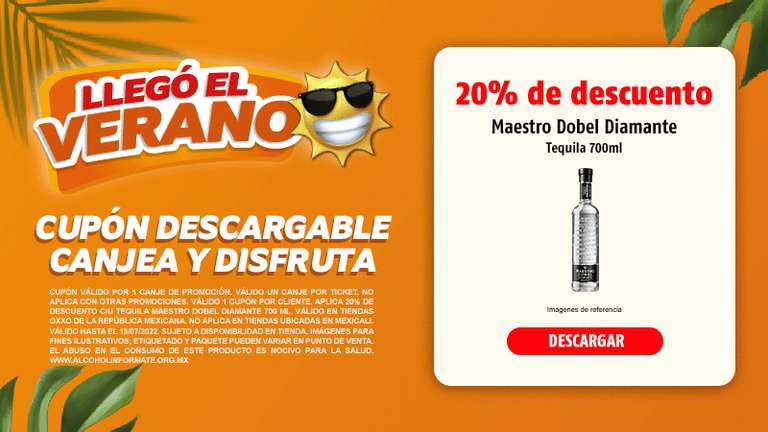 Oxxo Cupon 20% de descuento en Tequila Maestro dobel diamante 700 ml