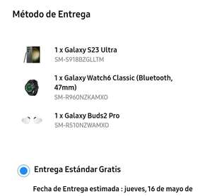 Samsung Store: Celular Galaxy S23 Ultra + Galaxy Watch6 Classic (47mm) + Galaxy Buds2 Pro | $15'927 en 1a compra