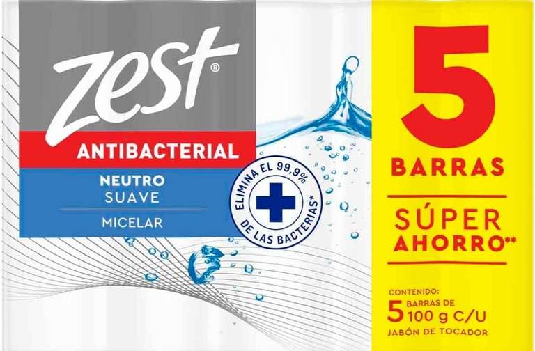 Amazon: ZEST Jabón Antibacterial Neutro Micelar - 1 x 5 Barras de 90 g C/U