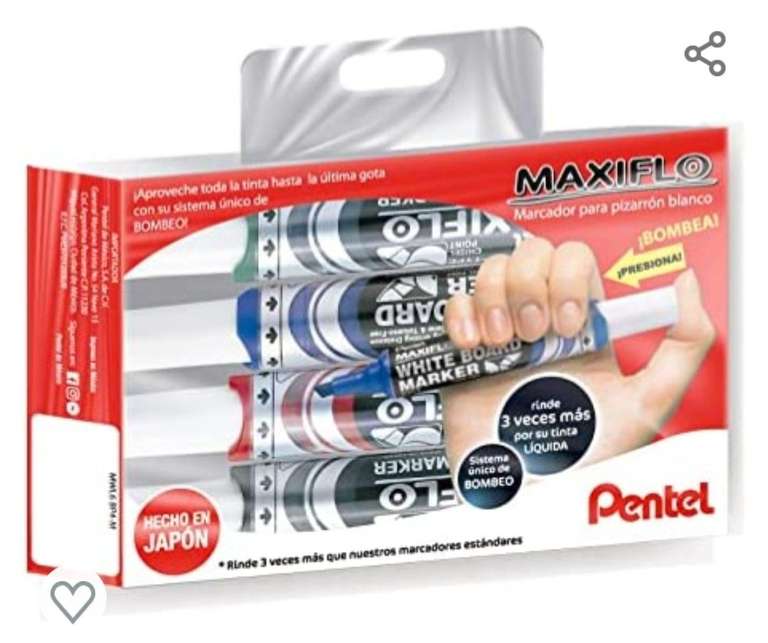 Amazon: Marcador Pentel MaxiFlo para Pizarrón Blanco Tecnología Tinta Continua Blíster | Envío gratis con Prime