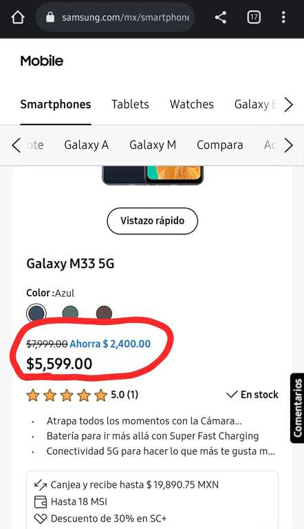 Samsung Store: M33 5g 6 de ram 128 $5039 con cupón