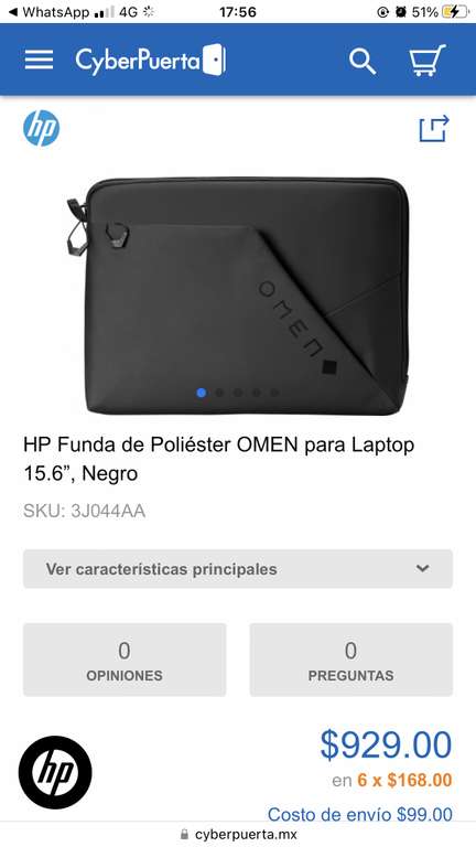 CyberPuerta: HP Funda de Poliéster OMEN para Laptop 15.6”, Negro