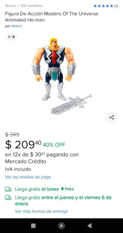 Mercado Libre: Figura De Acción Masters Of The Universe Animated He-man de $349 a $209