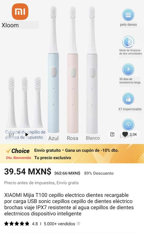 AliExpress: Cepillo Xiaomi Mijia T100 a menos de $40