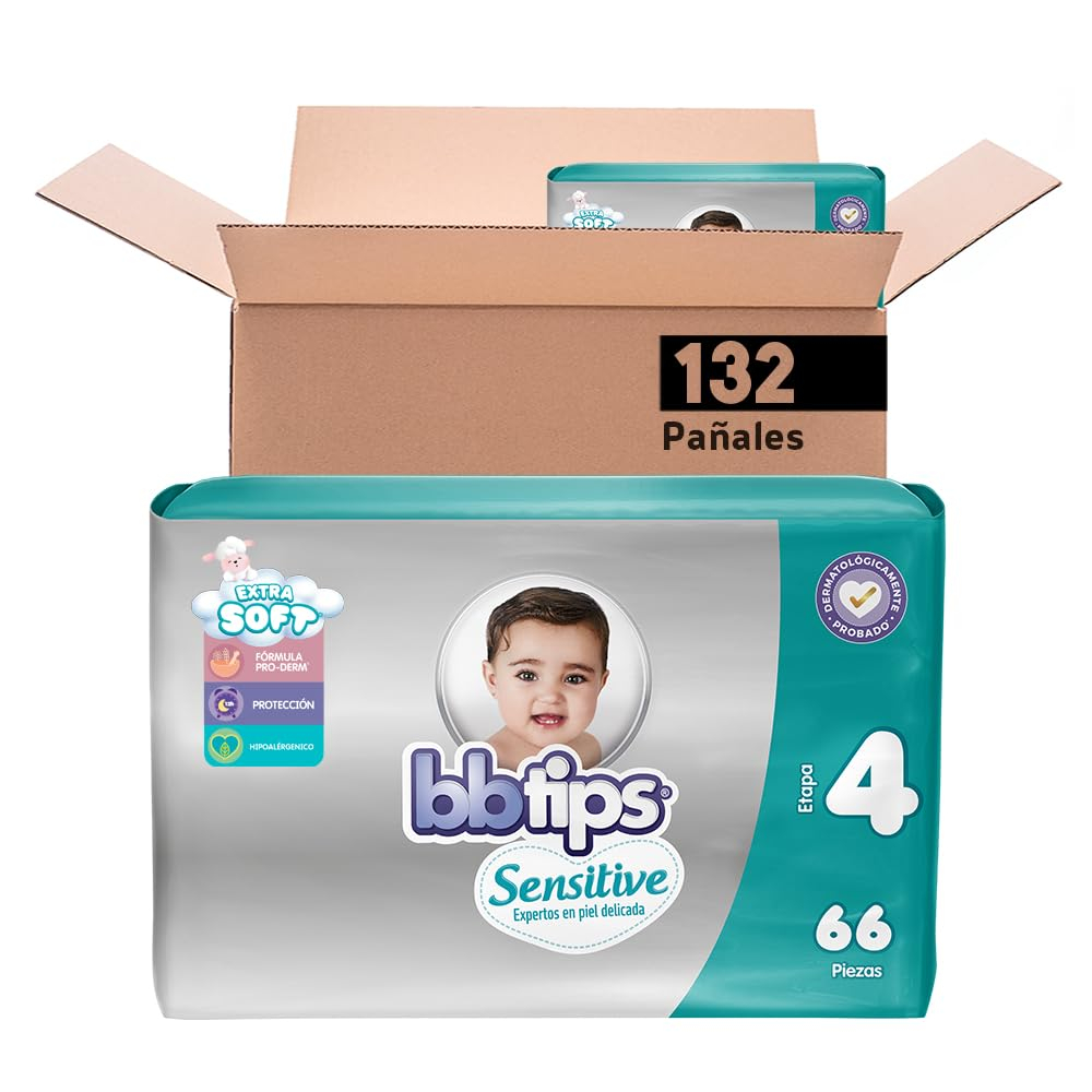 Amazon: BBtips Sensitive Pañales, Talla Grande/4, 132 Pañales