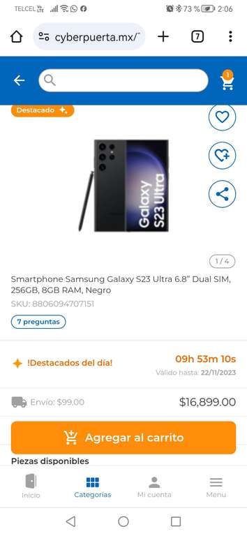 CyberPuerta: Samsung Galaxy S23 Ultra 6.8”, 256GB, 8GB RAM, Negro