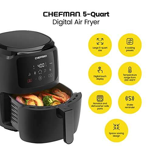 Amazon: Chefman Freidora de Aire Digital Air Fryer, 5 Litros, Fríe sin Aceite, TurboFry, Negra