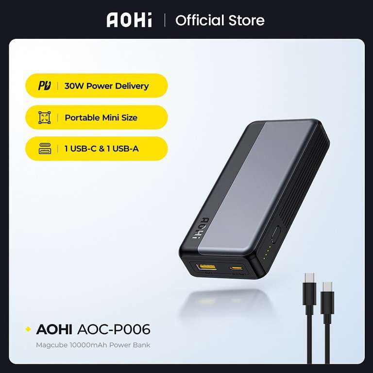 Aliexpress: AOHI-Batería Externa de carga rápida para teléfono móvil, Powerbank portátil de 30W y 10000mAh