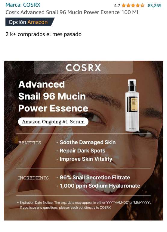 Amazon: Cosrx Advanced Snail 96 Mucin Power Essence 100 Ml