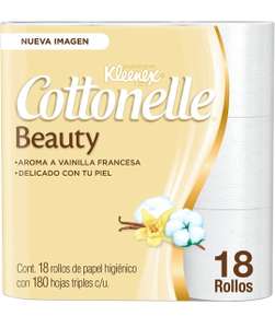 Amazon Kleenex Cottonelle Beauty, Papel Higiénico, color Blanco, 18 Rollos x 180 Hojas Triples planea y cancela