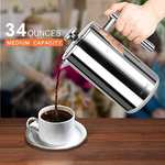 Amazon: Secura Cafetera Prensa Frances, 304 acero inoxidable Insulated Coffee Press with 2 Extra Screens, 34oz (1 Litro)