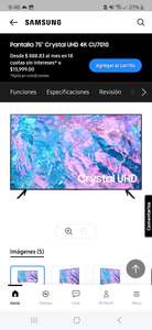 Samsung Store: Pantalla 75" Crystal UHD 4K CU7010