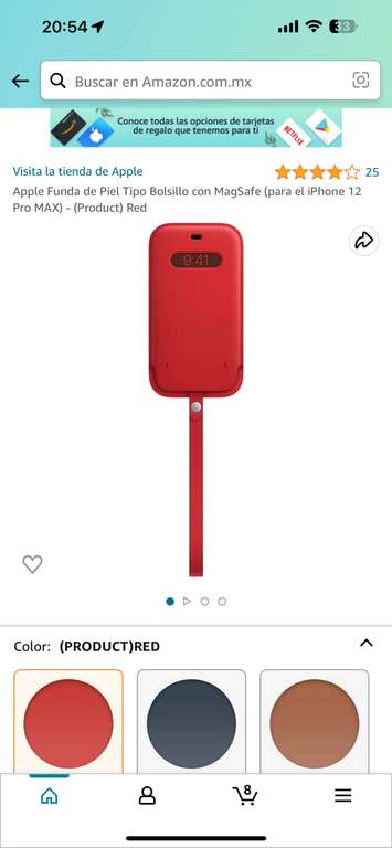 Amazon: Apple funda tipo piel MagSafe roja (iPhone 12 pro Max)