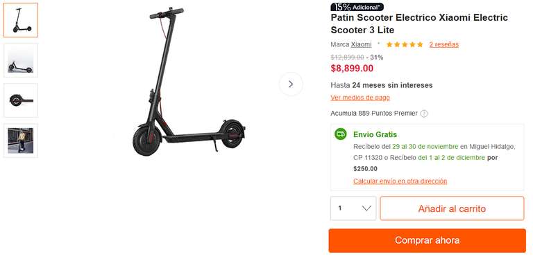 Linio: Patin Scooter Electrico Xiaomi Electric Scooter 3 Lite con paypal