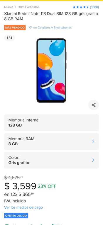 Mercado libre: Xiaomi Redmi Note 11S 8GB/128GB Dual SIM con cupón