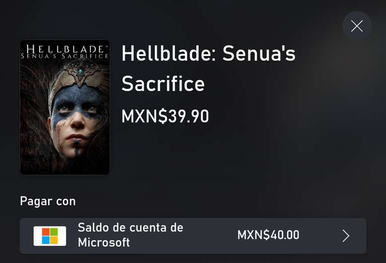 XBOX STORE: Hellblade Senua's Sacrifice para Xbox One y Series X/S (Gratis con 2190 puntos de Microsoft Rewards)