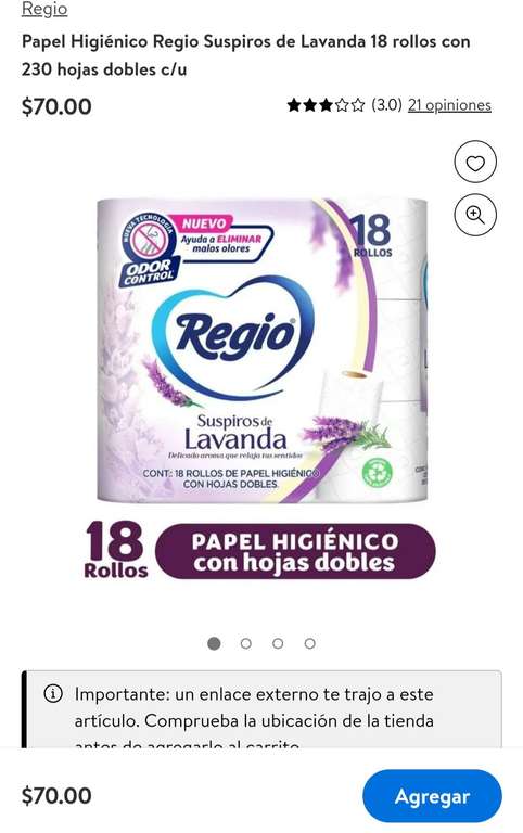 Walmart: Papel higiénico Regio Lavanda - 18 rollos