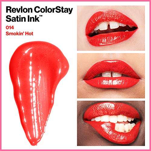 Amazon: Revlon Labial liquido colorstay satin ink fired up, hasta 16 horas de uso, contenido: color 014 smokin' hot Smokin' Hot