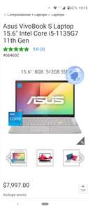 Costco: Asus VivoBook S Laptop 15.6" Intel Core i5-1135G7 11th Gen Con cupón Paypal y BBVA TDC