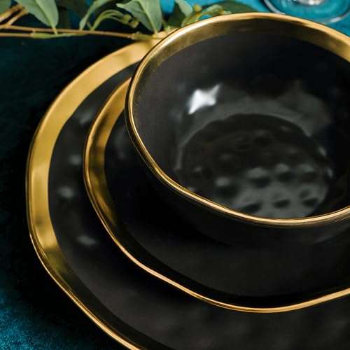 Amazon: Stone & Lain - The Black Gold Collection - Vajilla de Porcelana - 16 Piezas