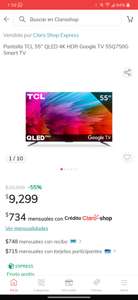 Claro Shop: Pantalla TCL 55" 55Q750G QLED con Android TV y 120Hz