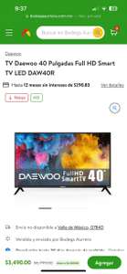 Bodega Aurrera: TV Daewoo 40 Pulgadas Full HD Smart TV LED DAW40R