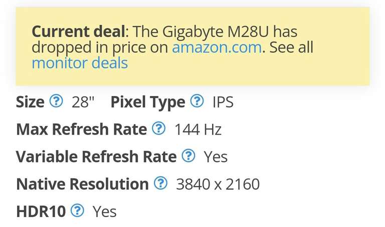 Amazon: monitor Gigabyte M28U 28" 144Hz 4k HDMI 2.1