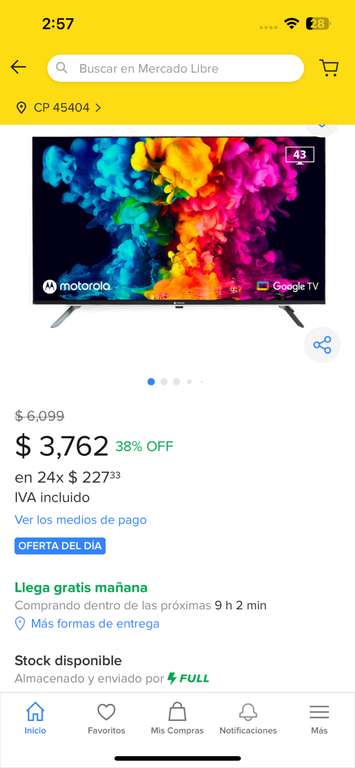 Mercado Libre: Smart TV Motorola 2024 MOT43FLE11 DLED Google TV Full HD 43" 110V/220V