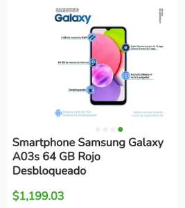 Bodega Aurrera: Celular Samsung A03s 64GB liquidación $1199.03