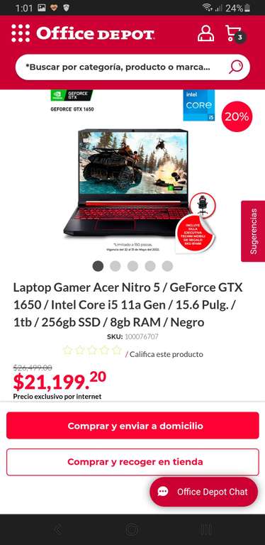Office Depot: Laptop Gamer Acer Nitro 5 + Silla Gamer "Ejecutiva" Techni + Pantalla Sansui de 32" Smart TV