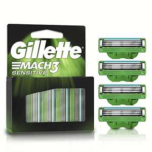 Amazon: GILLETTE Mach3 Sensitive, 4 Repuestos con Aloe & 3 Hojas para Rasurar, Rastrillo para Hombre con Piel Sensible, planea y ahorra