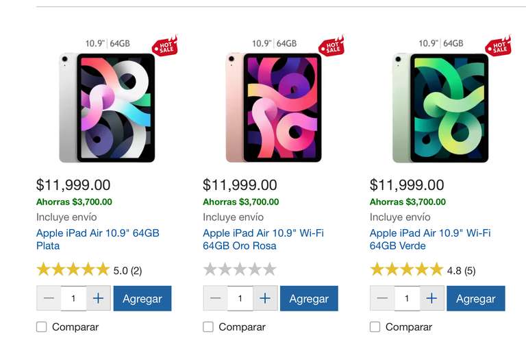 Costco: Apple iPad Air 10.9" Wi-Fi 64GB (colores Rosa, Verde y Plata) $7799 + Paypal HSBC Digital MSi+cupon de regalo de PayPal