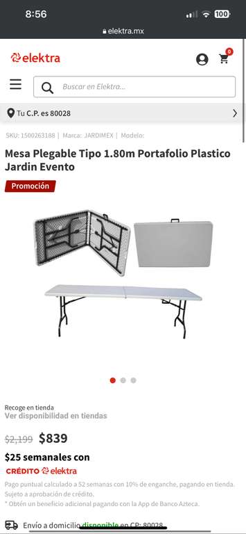 Elektra - Mesa Plegable Tipo 1.80m Portafolio Plastico Jardin Evento