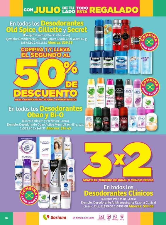 Soriana [Mercado y Express]: Folleto Julio Regalado | 3x2 en detergentes y suavizantes, desodorantes clínicos, cremas nivea y más