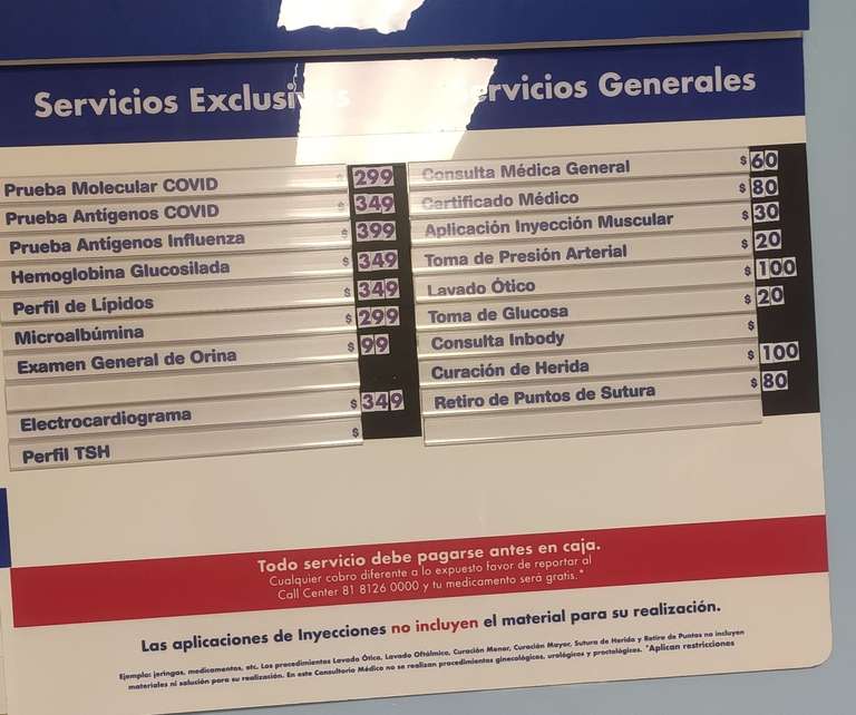 Farmacia Benavides Mazatlán: Toma de presión $20 Toma de glucosa $20