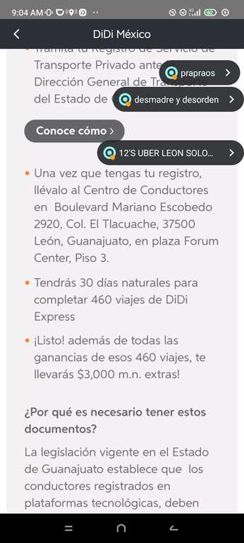 Didi conductor: $3000 extras actualizando documentos y realizando 460 viajes en 30 días (Solo Guanajuato)