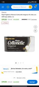 Walmart Super: Papel higiénico Kleenex Cottonelle elegance 16 rollos con 228 hojas dobles c/u