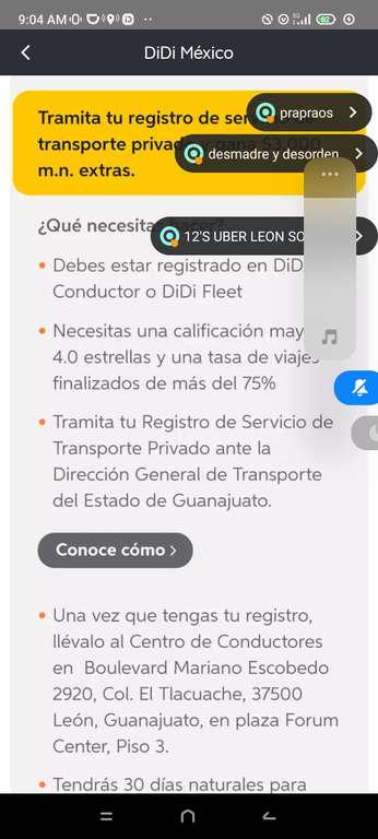 Didi conductor: $3000 extras actualizando documentos y realizando 460 viajes en 30 días (Solo Guanajuato)