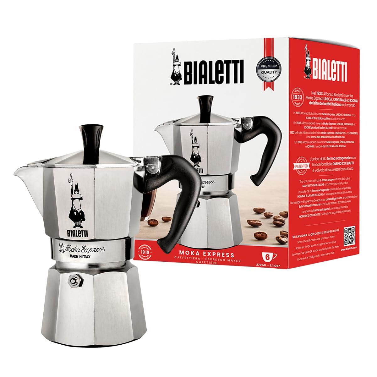 Amazon: Bialetti 1163 Moka Express 6 tazas, Gris/Aluminio