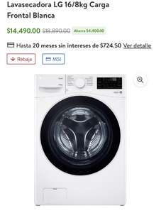 Walmart: Lavasecadora LG 16/8kg Carga Frontal Blanca con BBVA $12,316.50 a 12 msi o más