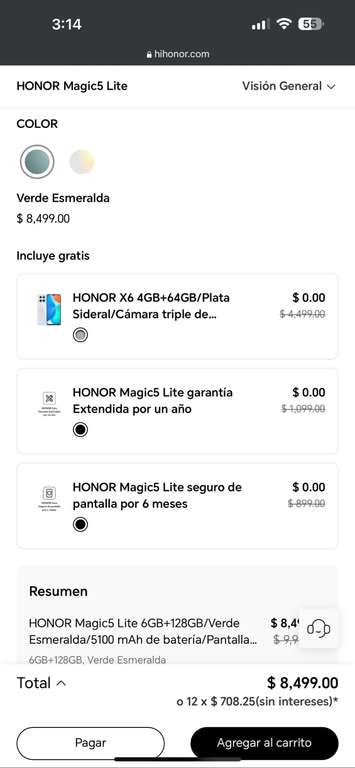 Honor: Celular magic 5 lite + honor x6 gratis