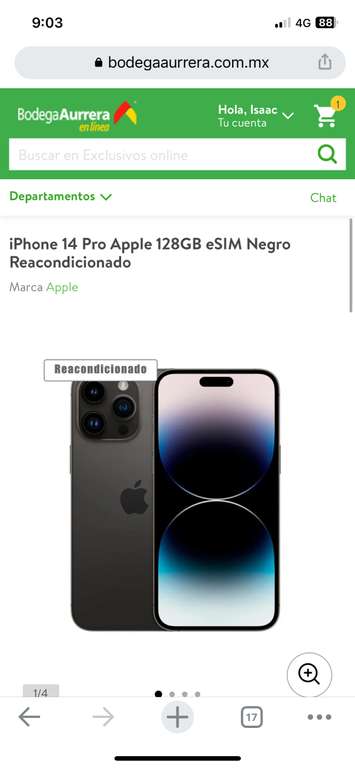 Bodega Aurrera: iPhone 14 pro 128gb Reacondicionado