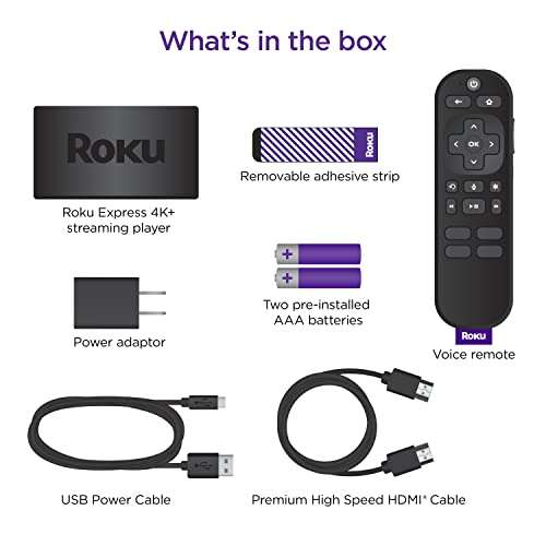 Amazon: ROKU Express 4K+ | HD/4K/HDR con transmisión inalámbrica Suave y Control Remoto de Voz