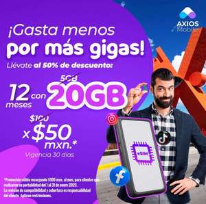 AXIOS Mobile: Esim, Obtén 20 GB al mes, durante 12 meses, oferta por portabilidad