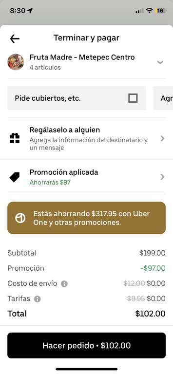 Uber Eats: Fruta madre - Uber One 2 molletes y 2 Kombucha Arándano x $102