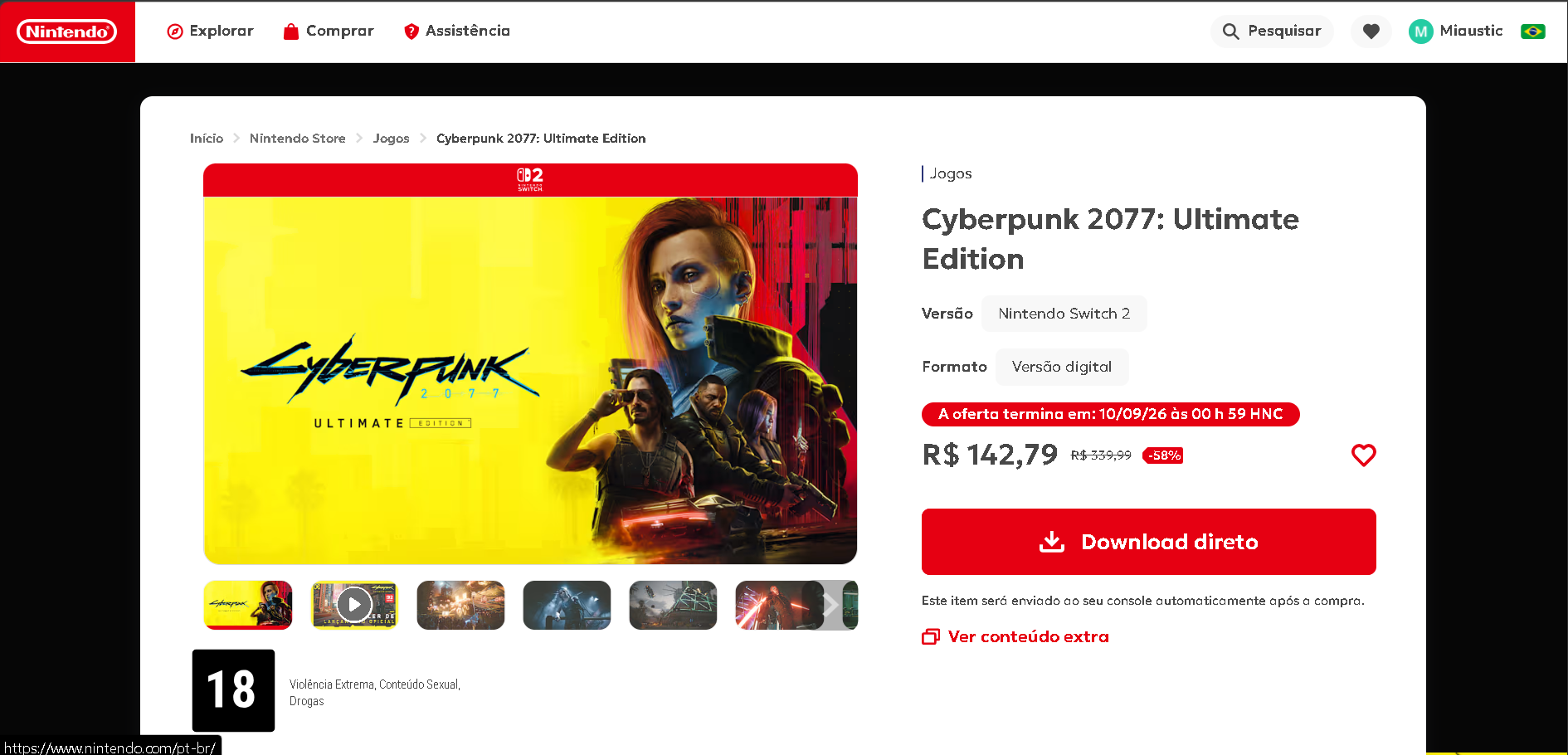 Cyberpunk 2077: Ultimate Edition Eshop Brasil