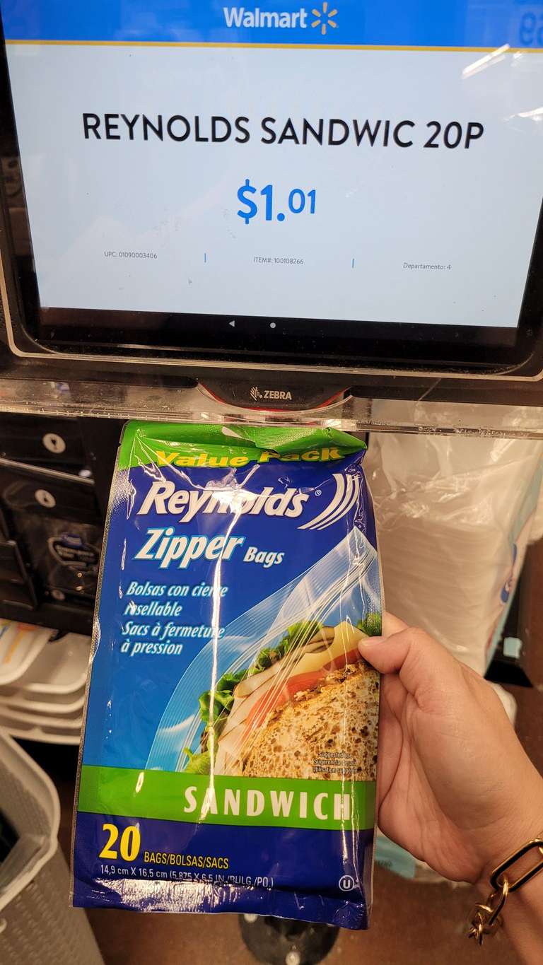 Walmart Reynolds zipper, bolsas para sandwich