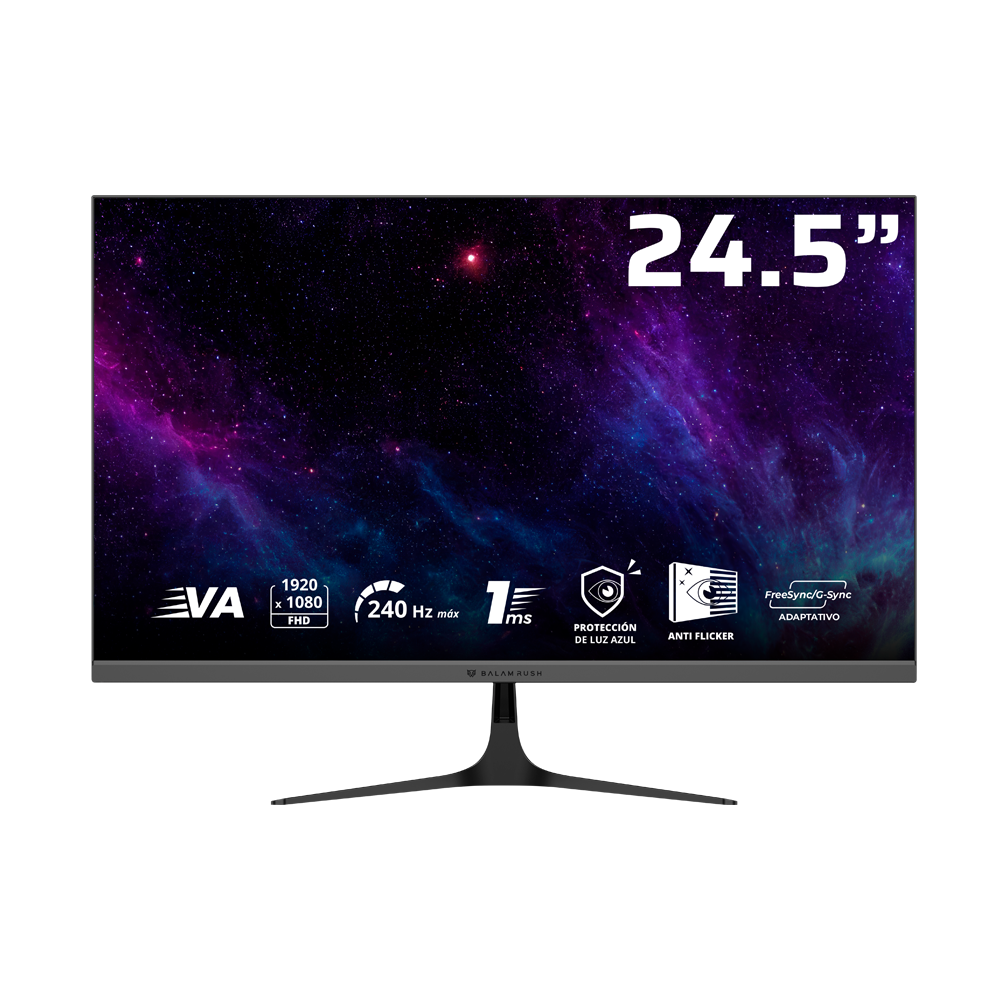 Balam Rush: Monitor Gamer 24.5" FHD VA | 240Hz, 1ms, altavoces incluídos, HDMI 2.1, Dp 1.4, Cosmos Edge MCE245P | Negro