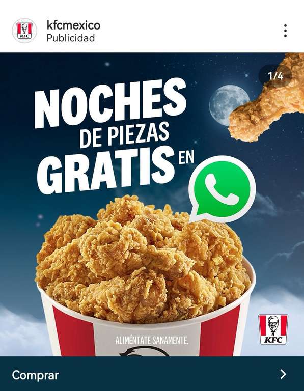 KFC : Hoy Martes Piezas gratis al pedir apartir de las 6PM
